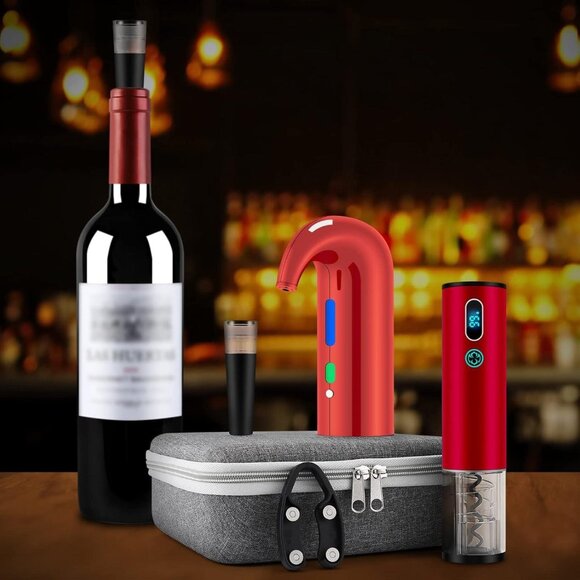 Electric Wine Opener Gift Set with Aerator, Stopper, Decanter & Storage Bag - Picture 5 of 7